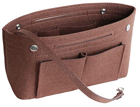 HyFanStr Taschen Organizer für Longchamp, Taschenorganizer Filz Bag in Bag, Innentaschen für Handtasche mit Griffen und Schlüsselkette, Multifunktionalen Taschen(Braun, Klein)