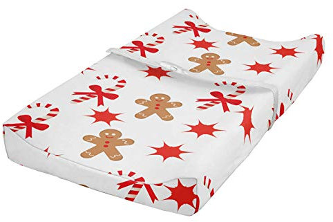 ABAKUHAUS Lebkuchenmann Wickelkissen Wikelauflagenbezug, Candy Red Star, Weiches Wickeltischunterlage mit befestigungs löchern, Sand Braun Orange