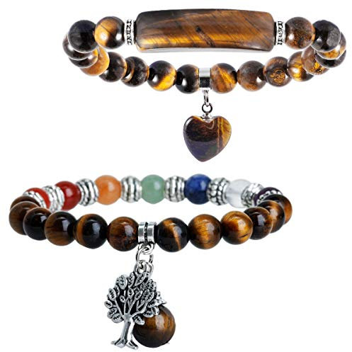 mookaitedecor Oeil de Tigre Pierre Arbre de Vie Bracelet Chakras Pierre Guérison,Protection Bracelets Perles Energie Cristal Reiki Yoga