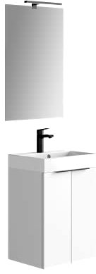 Baikal Conjunto De Mueble De Baño 45cm. Incluye Mueble con Lavabo. Melamina 16mm. Mueble MONTADO. Lavabo Encastrado. con Espejo 2 Puertas Blanco