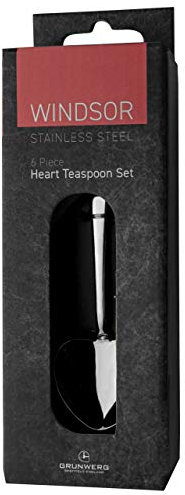 Grunwerg 6BXHRTWDR Set cucchiaino a Forma di Cuore, Acciaio Inossidabile, Argento