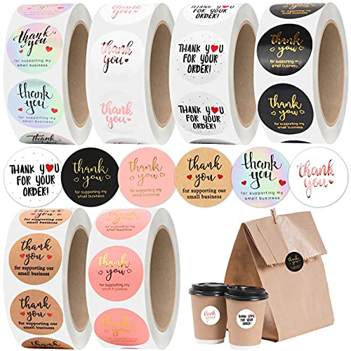 Lot de 3 000 autocollants de remerciement de 2,5 cm, 6 rouleaux d'autocollants pour petite entreprise, pour soutenir l'emballage de fournitures professionnelles, enveloppes, emballages cadeaux et