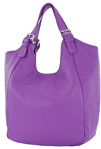 modamoda de T227 Damen Shopper Schultertasche Leder Large handmade in Italy, Farbe:Purple