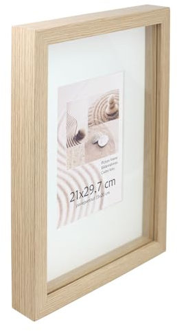 KM Foto 3D Objektrahmen Holz Bilderrahmen Shirt Trikot Rahmen Collage Wanddeko Poster S220: Farbe: Natur | Format: 40x60