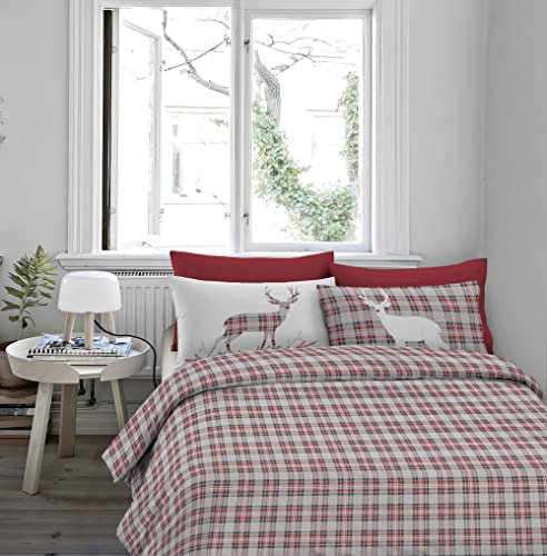 IlGruppone Passione Casa Copripiumino in Flanella Felpato Prodotto Italiano 100% Cotone di Flanella Sacco e Federe - Singolo - Beige (Matrimoniale, Cervo rosso)