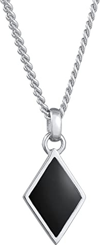 Kuzzoi Herren Halskette Anhänger in Rautenform (11 mm) im modischen Design, Herrenkette aus 925 Sterling Silber, Kette mit Emaille Anhänger für den Mann, Kette Silber Länge 55 cm