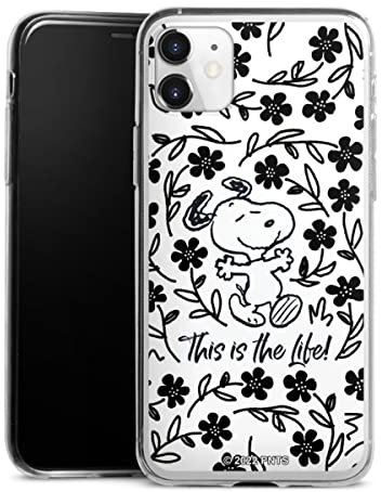 Slim Case extra dünn kompatibel mit Apple iPhone 11 Silikon Handyhülle transparent Hülle Peanuts Blumen Snoopy