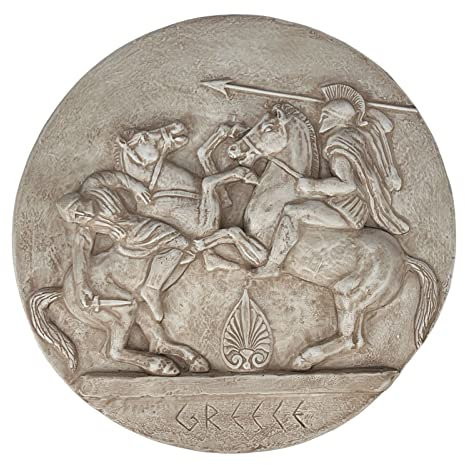 Shield Warriors Bas Relief Keramik Wanddekoration Antik griechische Statue Skulptur