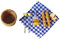 predolo 1/12 Lebensmittel Miniatur Dekor Puppenhaus Miniatur Lebensmittel Brot Im Korb & Picknick Tuch Set für Puppenhaus Dekoration Spielzeug Display Requisi, Blaues Plaid