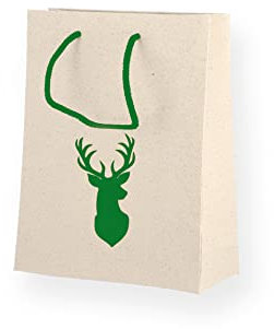 der-verpackungs-profi.de - Papiertaschen | Papiertragetaschen |Geschenktaschen aus Graspapier mit Kordel MotivHirsch - 25 Stück (26x13x33cm)