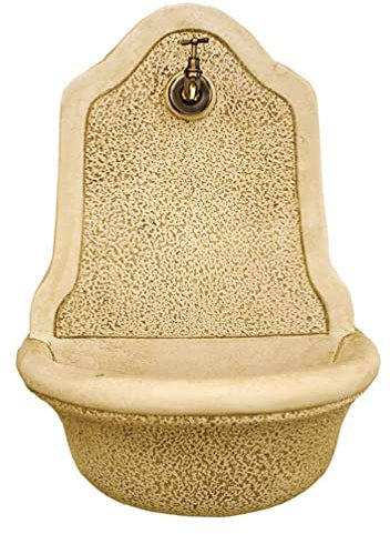 Fuente de Colgar en Pared Aguamaní 26x47x70cm.|Hormigón Piedra |Incluye Grifo|Fuente Decorativa para Exterior| Peso: 31Kg|Color: Natural