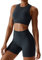 IMEKIS Damen 2tlg Nahtlose Yoga Outfits Racerback Sport BH und High Taille Kompression Hosen Shorts Jogging Gym Set Workout Fitness Kleidung Sommer Trainingsanzug Dunkelgrau+Shorts M