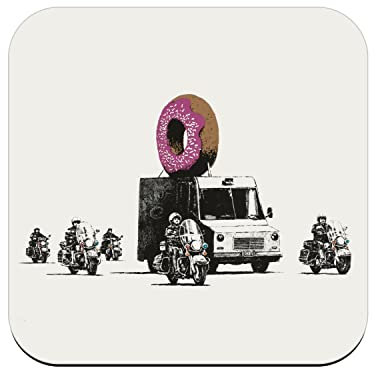 Untersetzer aus Kork – Banksy Donuts Escorte Polizei Kapitalismus – 1 Stück (95 x 95 mm)