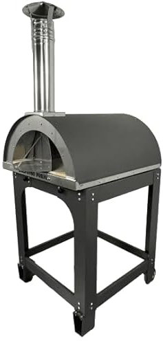 Alfonso 4 Pizzen für den Außenbereich, für Pizza, Brot, Focaccia – optional mit Rollwagen, aus Edelstahl mit feuerfesten Ziegeln und 500 Grad Pyrometer – Direktgaren – Made in Italy