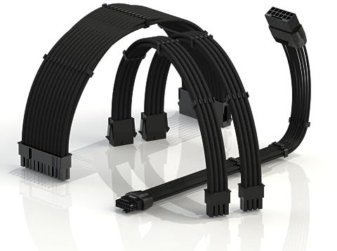 LINKUP - AVA 12VHPWR PCIE 5.0 Power Extension Cables | 600W 16AWG | UL-Rated, Sleeved Jacket, Molded Plugs | 4 Pcs Kit for RTX5000 RTX4000 GPUs | Boost Gaming Performance | 30cm Black