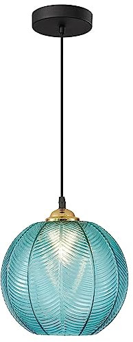 KCO Lighting Mid-Century Modern Blue Glass Pendelleuchte, große Globe Kitchen Island Dining Pendelleuchten, blaue Pendelleuchte, verstellbarer Kordel-Kronleuchter im Foyer des Bauernhauses
