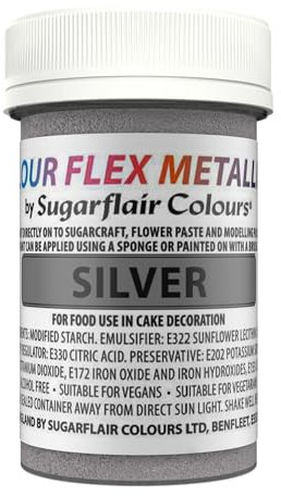 Colour Flex Silver Edible Paint - Metallic Silver Edible Paint for Cake Decorating - Ready To Use, Suitable For Sugar Paste, Marzipan, Modelling Pastes and more - 25ml