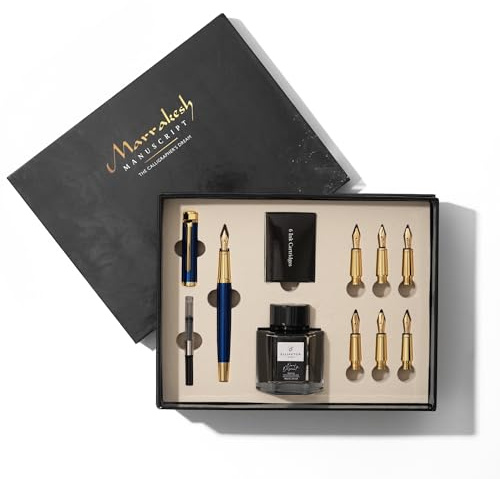 Ellington Pens Luxury Calligraphy Set - Premium Fountain Pen with 6 Nibs, 50 ml Black Ink Bottle, 6 Cartridges, Converter, Elegant Gift Box – Perfect for Drawing, Writing, Gifting
