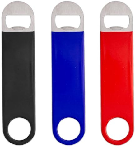 7 Rubber Grip Stainless Steel Flat Bottle Opener, Black Red Blue Sturdy and Durable 3 Pcs Gifts for Friends, Suitable for Bar Bartender Men and Women Kitchen Restaurant Party