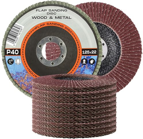 10x Fächer Schleifscheibe 125 x 22,2 mm Schleifmoptelle Fächerscheiben Körnung P40 für Holz Metall Stahl Lamellenscheibe Scheiben Schruppscheiben Winkelschleifer Zubehör