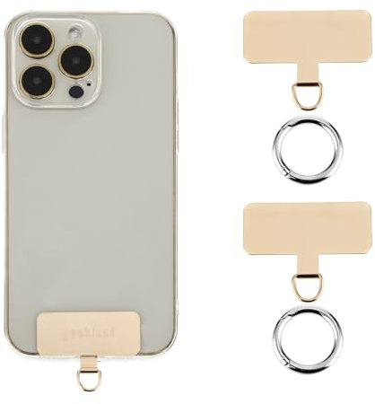 Amaxiu 2 Stück Handy Tether Tabs,Universelle Galvanik Edelstahl Patches mit Metall Federverschluss Ring Handy Gurt Ersatzteil Kompatibel mit Smartphones In Vollständig Abdeckender Handyhülle(Gold)