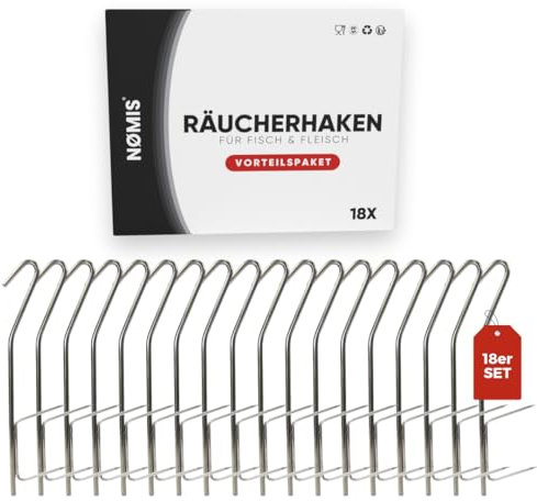 Räucherhaken [18er Set] VORTEILSPAKET | Edelstahl Räucherhaken für Fisch und Fleisch | Premium Räucherhaken für Forelle, Markele, Aal | Räucherhaken Fisch | 18x21cm | Räucherofen, Räucherchips Zubehör