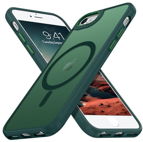 DUEDUE Magnetic for iPhone SE/7/8 Case [Fit for MagSafe] Shockproof Protection Anti-Scratch Slim Translucent Matte Back Case for Men Women for iPhone SE 2022/SE 2020/7/8-4.7, Green
