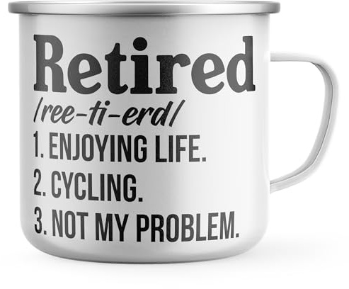 Purple Print House Retired Definition Cycling Unisex Enamel Mug Funny Cyclist Tea Coffee Metal Cup Retirement