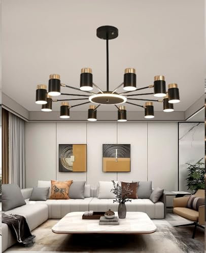 LED deckenlampe modern deckenleuchte schwarz wohnzimmerlampe deckenleuchte dimmbar schlafzimmerlampe mit fernbedienung wohnzimmer lampe decke Wohnzimmer Schlafzimmer pendelleuchte schwarz 12 Köpfe
