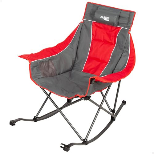 AKTIVE - Klappbarer Camping-Schaukelstuhl, Stahl und gepolstertes Polyester, Mit Kissen und Seitentaschen, Inklusive Tragetasche, Schaukelstuhl, Klappstühle, Für Garten oder Strand (63046)