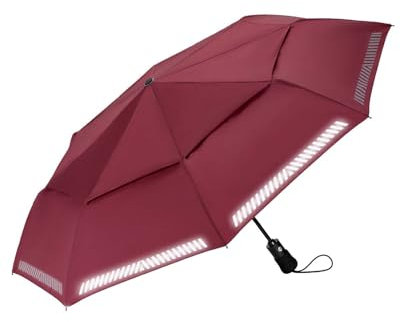 Chakipee Regenschirm Sturmfest Taschenschirm mit Reflexstreifen Umbrella Kompakter Reise Winddichter Automatik Auf und Zu Doppelt Belüftetes Vordach 8 Rippen für Herren Damen Kinder