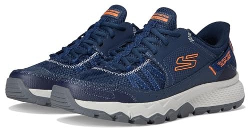 Skechers Dynamite at Escapar Hands Free Slip-in, Zapatillas Hombre, Navy Leather/Textile/Orange Trim, 46 EU