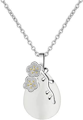 VNNHGB Ciondoli da Donna, Collana con Ciondolo Fiore di Ciliegio a Forma di Goccia d'Acqua in Argento Sterling 925 Lacrima al Chiaro di Luna Opale Fiore di Ciliegio Collana per Girocollo da Donna