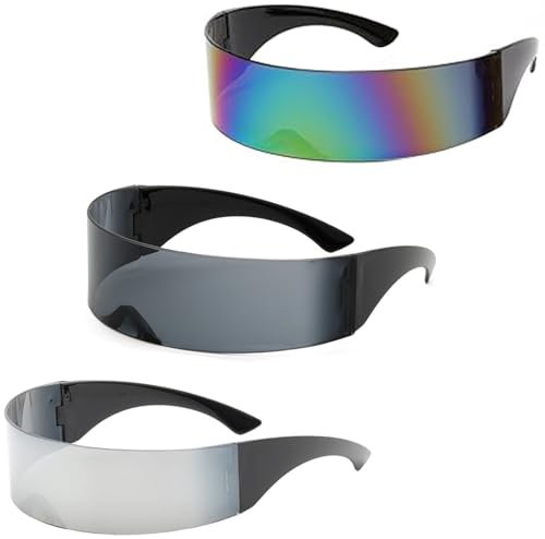 Xrten Space Brille Alien Brillen Set,Schnelle Brille,3 Stück Futuristische BrilleSilber Rave,Fun Glasses Space Brille Alien Brille für Weihnachten Brillen Set,Party,Fun Glasses Rollenspiel