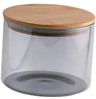 SHOWERORO Bocal En Verre Fumé Petit Format Avec Couvercle En Bois, Récipient Hermétique Stockage Des Aliments Secs, Bocaux De Conservation Pour Snacks Et Fruits Secs, Usage Domestique