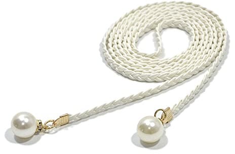 Vintage Knot Thin Belt For Women White Pearl Decors Ladies Dress Belt Fashion Female Waist Rope Accessories