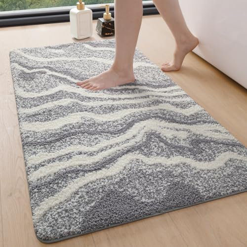 DEXI Badezimmerteppich 61 x 110 cm, Badvorleger rutschfest waschbar, Badematte Mikrofaser Saugfähig, weicher Badematten & Badteppiche für Dusche, Badezimmer, Waschküche, Grau