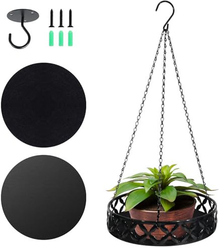 AHFCANG 1 suspension en métal avec 2 sous-verres pour plantes, panier suspendu pour plantes avec crochet de plafond, supports de plantes à suspendre pour balcon, porche, jardin, décoration d'intérieur