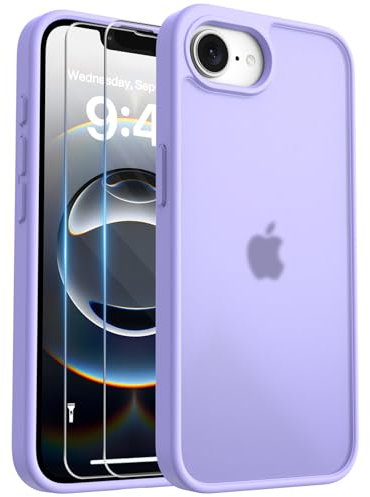 Kmofizle Handyhülle für iPhone 16e 2025 (4th generation) Hülle mit Schutzfolie, [Transluzente Matte] Stoßfeste Kratzfeste Schutzhülle, [Anti-Fingerabdruck] Rutschfeste Hülle iPhone 16e 2025 6.1, Lila