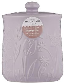 Mason Cash In the Meadow Small Storage Jar 800ml Embossed Floral Design, Durable Stoneware, Airtight Lid – Ideal for Tea, Coffee, Sugar, Rice – Classic Kitchen Storage