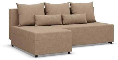 Mebligo Fermo - Ecksofa mit Schlaffunktion, Bettkastem, Komfort und Still, Universelle Seite, beige (Lux 2)