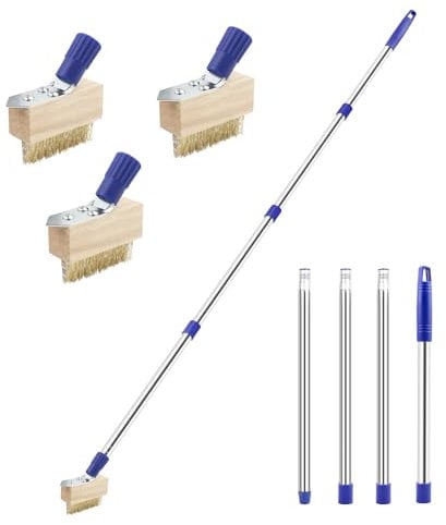 Weed Brush with Long Handle - 60 Block Paving Weeding Tool with V-shaped Wire Brush & Blade Weed Scraper, Weed Remover Tool for Cleaning Patio Garden Driveway Path (3 Weed Brush Heads Include)