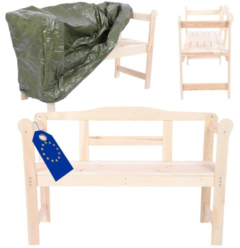 MODO24 Gartenbank aus Holz, Schutzhülle aus PVC, Parkbank, Gartenmöbel, Sitzbank, Bank Friesenbank, Holzbank, 2-Sitzer, In- & Outdoor, FSC-Holz, Abmessungen 46x118x78 cm, Farbe: Naturholz
