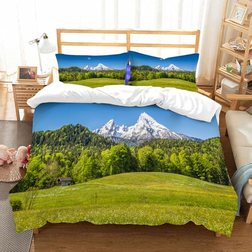 NIOYNJIS Bettwäsche Set 100% Baumwolle ist,Bayerische Alpen mit dem Dorf Berchtesgaden und dem Watzmann-Massiv, Nationalpar,und allem auch für Personen mit Hautsensibilisierung empfohlen 152x203cm
