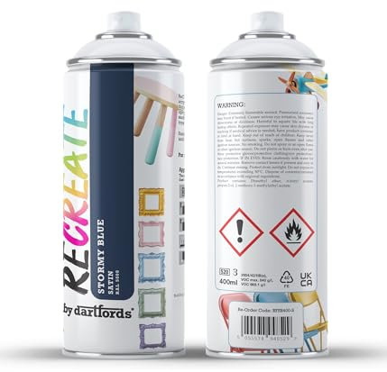 RECREATE Stormy Blue Satin Spray Paint for Wood, Metal, Plastic | Quick Drying, Smooth, Durable, Easy-to-Apply | Suitable for Indoor/Outdoor | For Furniture, Craft, Doors, Ornaments, Pots, Frames