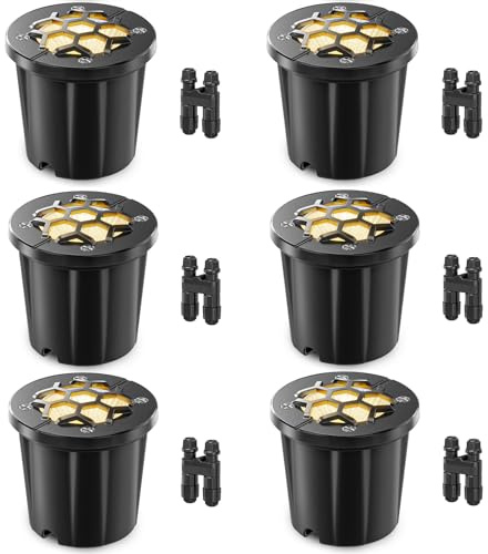 12W Outdoor Buried Lights with Wire Connectors, Low Voltage Ground Light | IP67 Waterproof Ground Light Mains Powered, 1440LM Outdoor Decking Lights for Pathway, Driveway, Garden