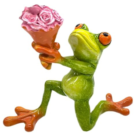 Sxmrmnx Valentine'S Day Cute Rural Home Decoration Proposal Flower Frog Resin Craft Ornaments