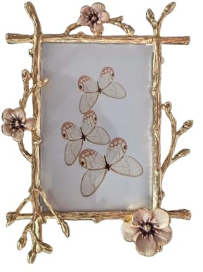 Golden Metal Photo Frame 5x7, Vintage Flower Picture Frame for Home Decor | Vintage frame with 3D floral design. Rustic gold zinc alloy. Fits 5x7 photos. Perfect tabletop decor, wedding, or gift.