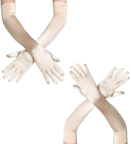 TENGWA 2 Paar Lange Handschuhe Satin Handschuhe Lang 55cm Elegant Audrey Hepburn 20er Jahre Accessoires Opernparty Karneval Hochzeit Braut Rollenspiel