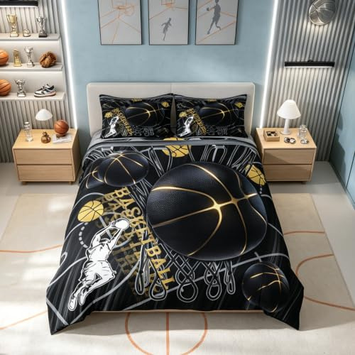 Homemissing Basketball Spiele Bettwäsche Set 135x200cm für Kinder Jungen Mädchen Bettwäsche-Set Sport Ballspiele Bettbezug mit 1 Kissenbezug Geschenk für Basketball Liebhaber mit Reißverschluss